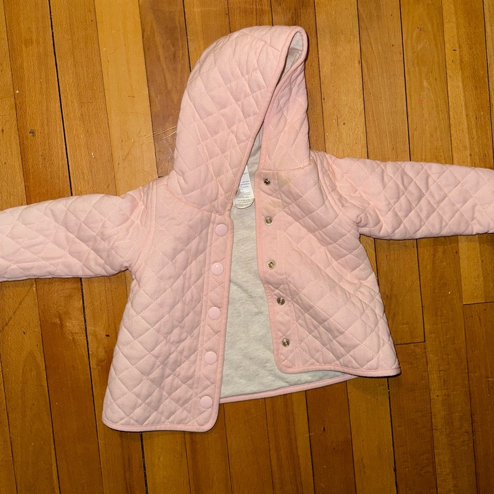 First Impressions Cream and Pink Puffer Jacket with Hood